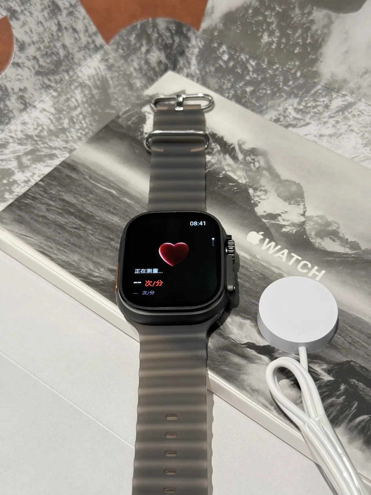 Apple Ultra Gray Orange Square Titanium-Style Case Ribbed Silicone Band Sports Watch 4