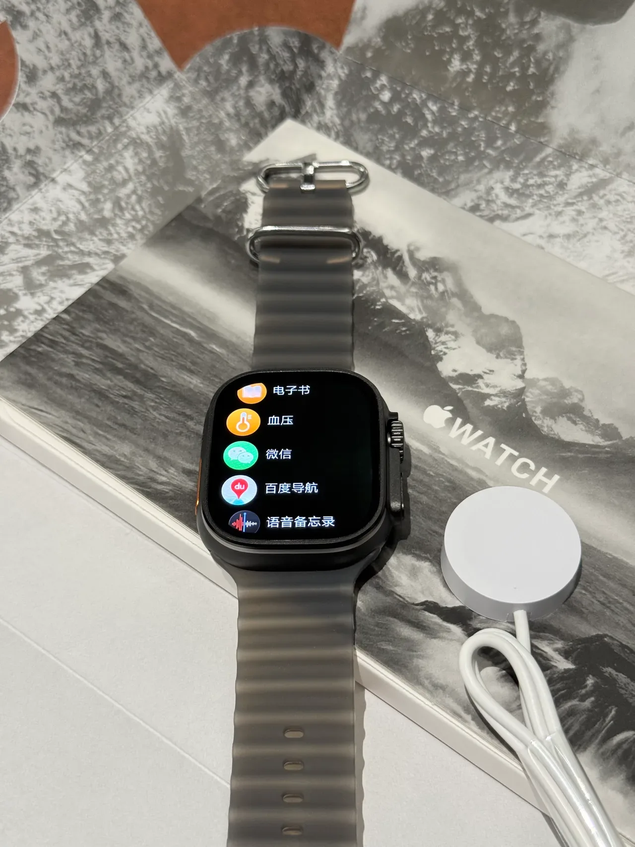 Apple Ultra Gray Orange Square Titanium-Style Case Ribbed Silicone Band Sports Watch 10