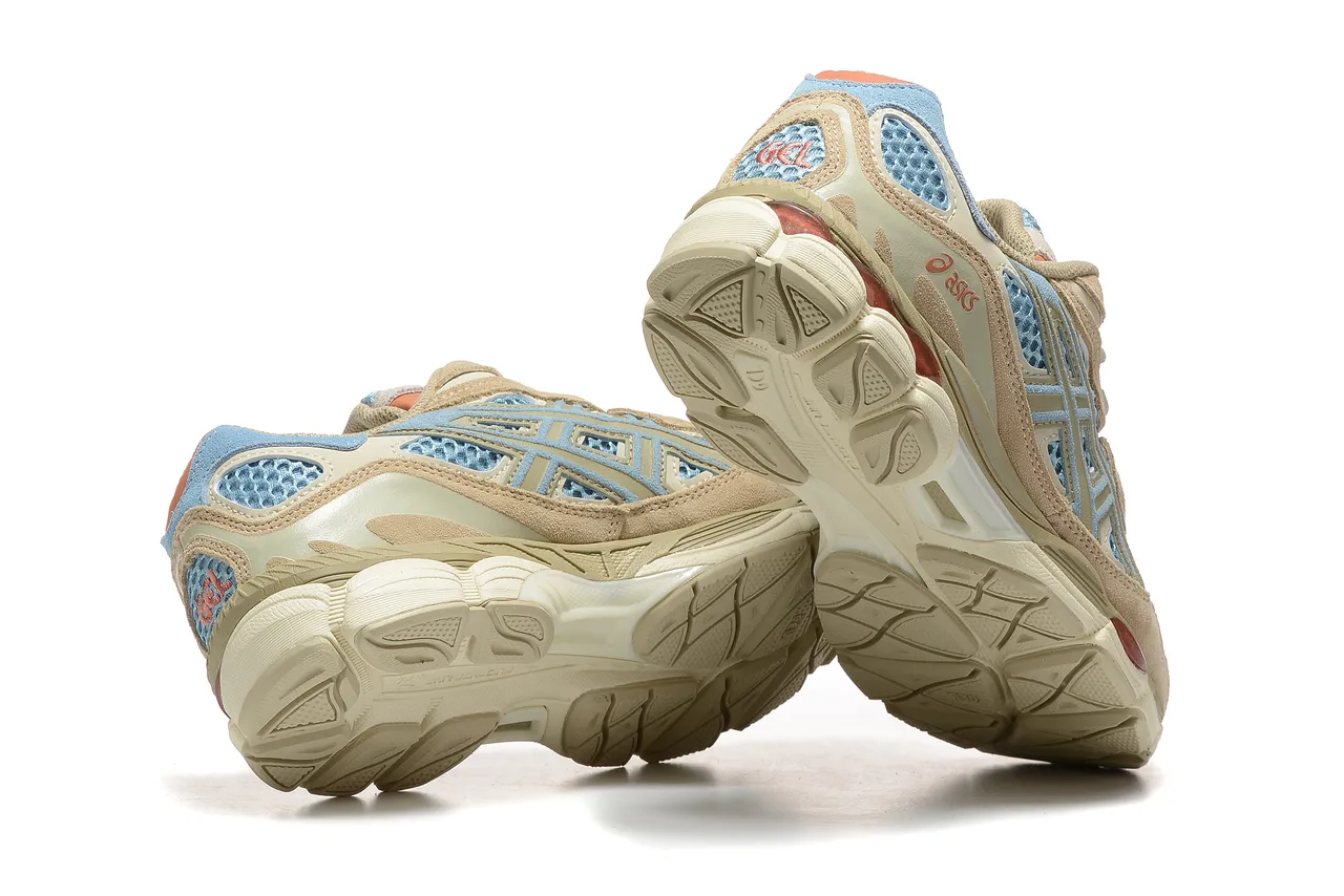 ASICS বেইজ নীল স্তরযুক্ত মেশ এবং সুয়েড উপরের হালকা বাঘের স্ট্রাইপ ওভারলে লাইফস্টাইল স্নিকার্স 4