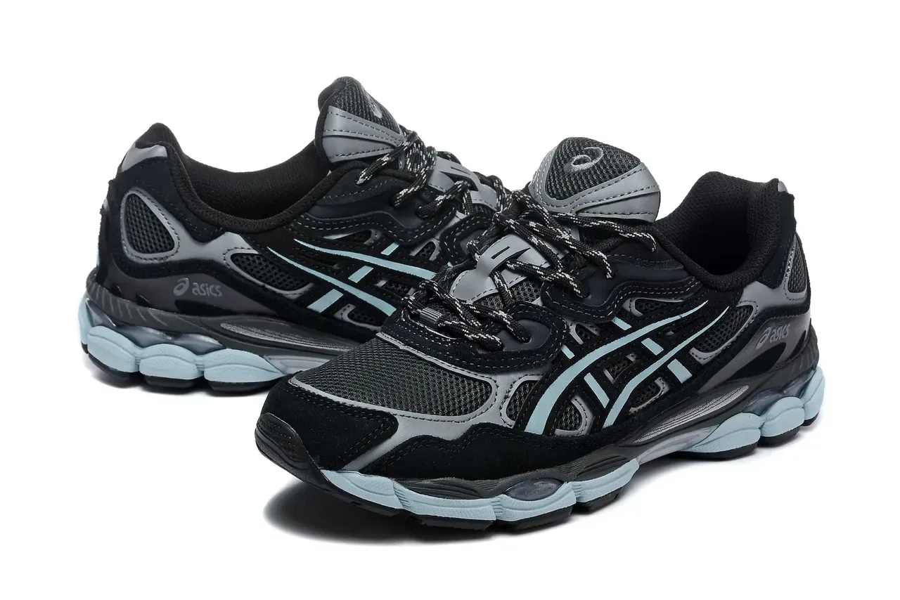 ASICS Tênis de Corrida Preto Azul Malha e Ante Superior Sistema de Cadarço Assimétrico 3