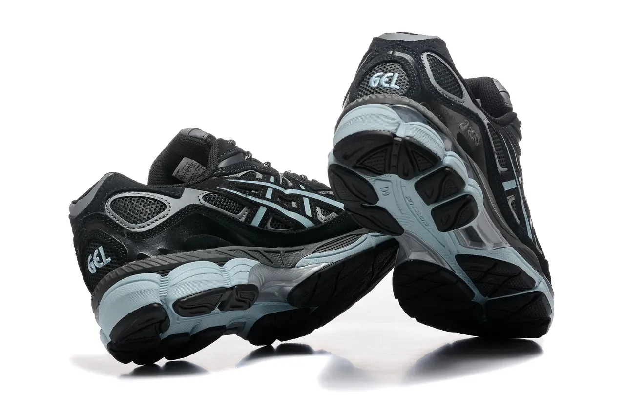 ASICS Tênis de Corrida Preto Azul Malha e Ante Superior Sistema de Cadarço Assimétrico 4