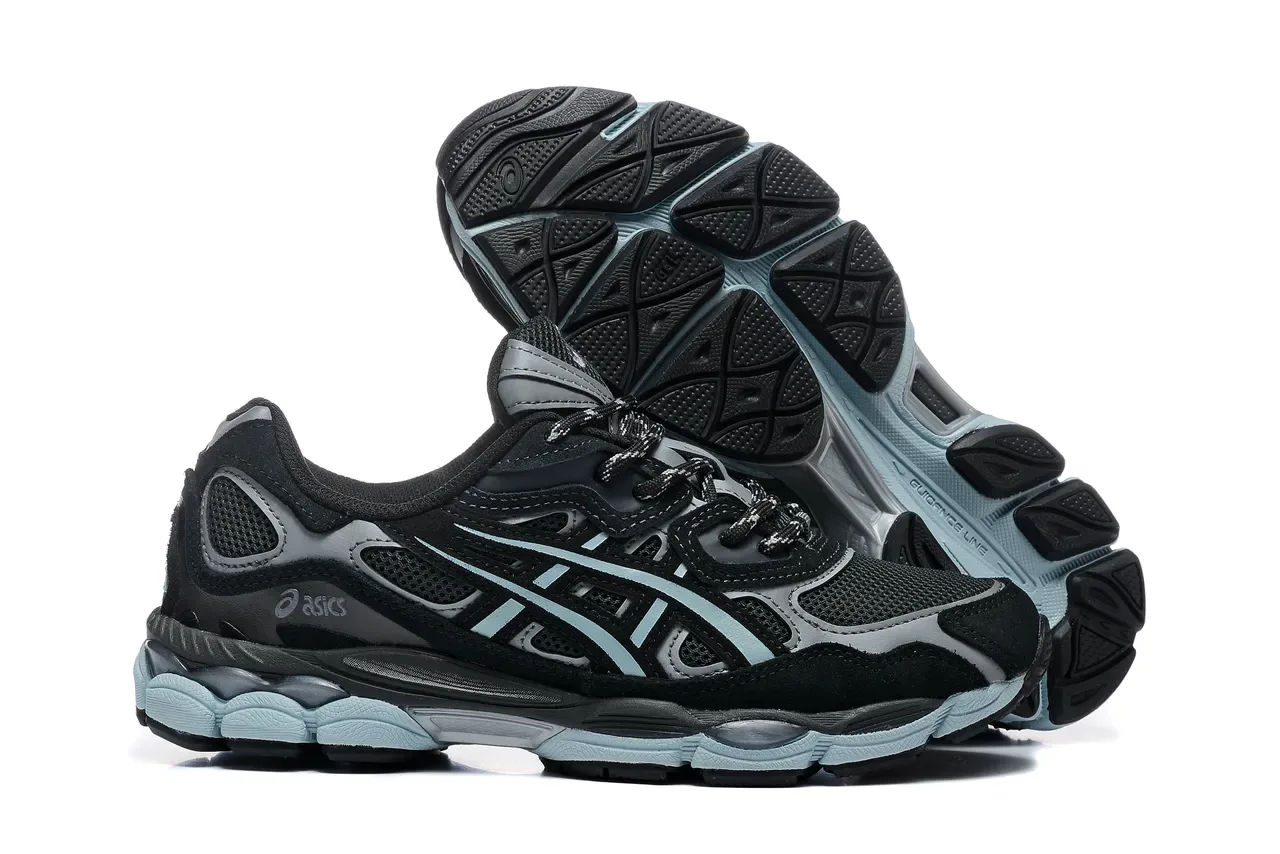 ASICS Tênis de Corrida Preto Azul Malha e Ante Superior Sistema de Cadarço Assimétrico 5
