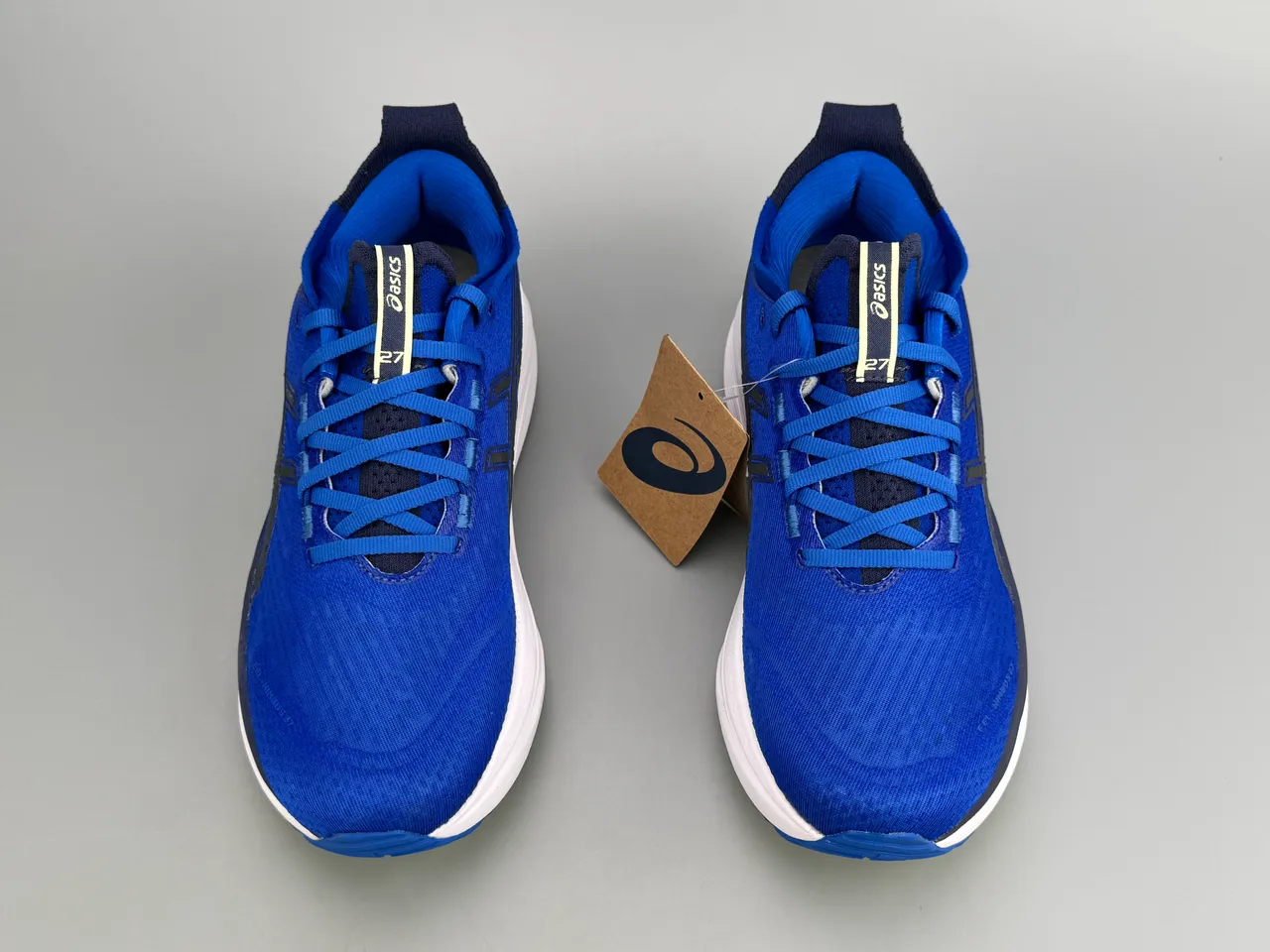 ASICS Zapatillas de running con upper de knit engineered, mediasuela rockered, color azul blanco 7