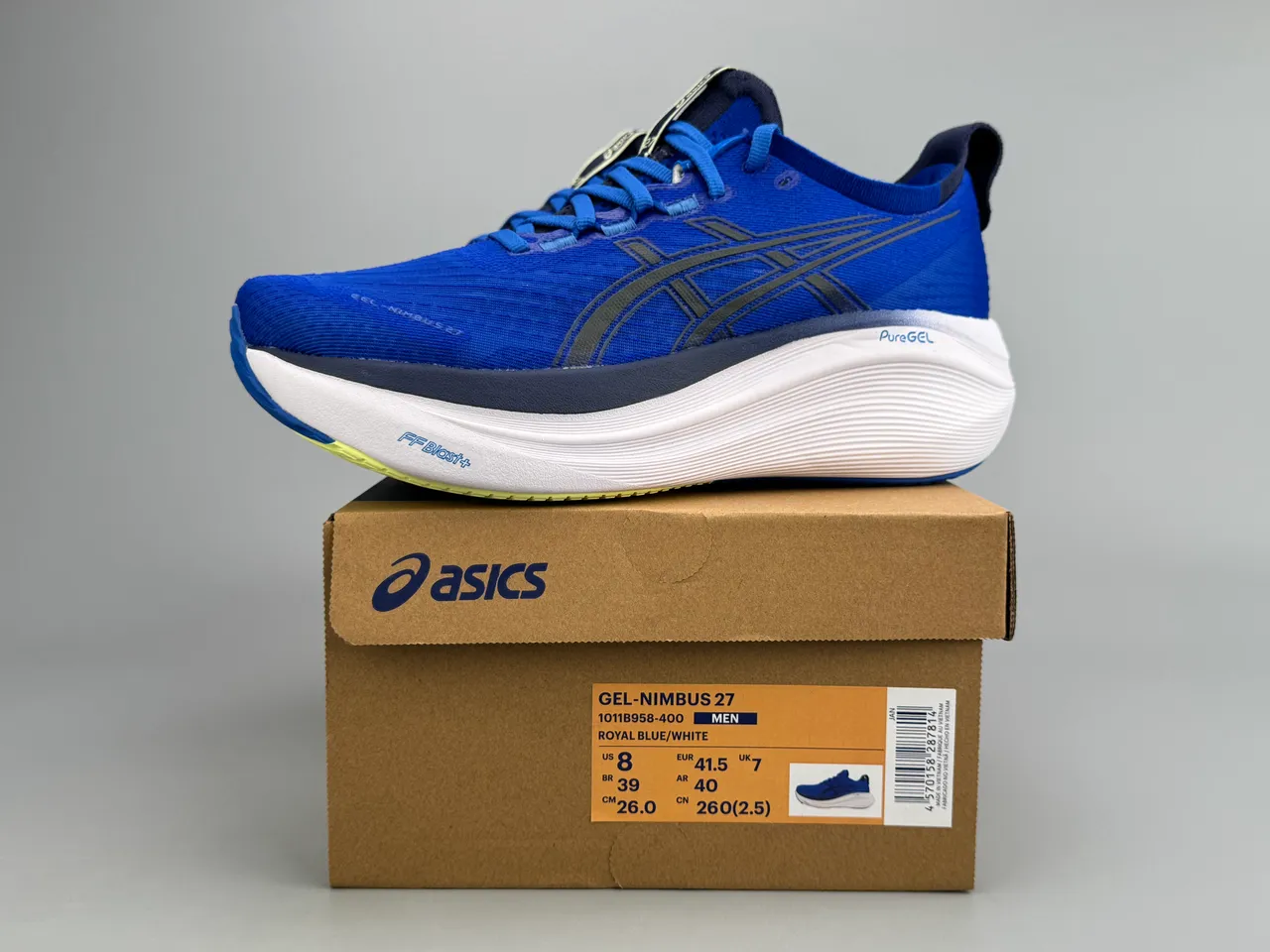 ASICS Zapatillas de running con upper de knit engineered, mediasuela rockered, color azul blanco 10