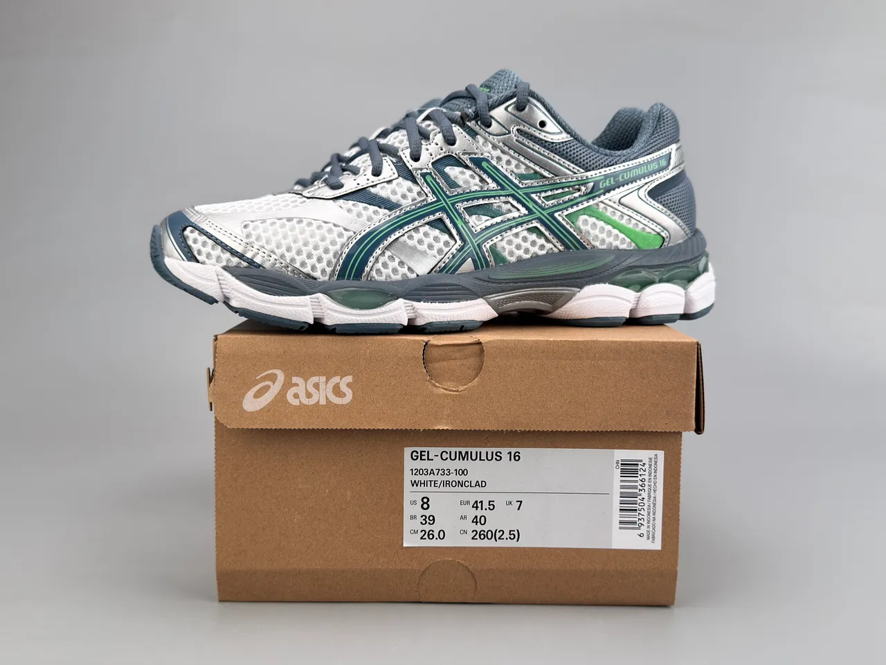ASICS Gel-Cumulus 16 White Silver Green Chaussures de course 2
