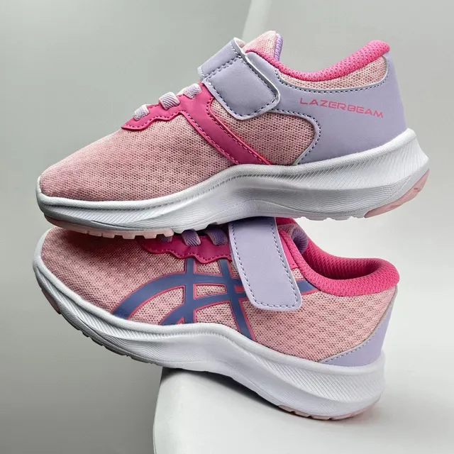 ASICS 儿童米色和卡其色魔术贴带跑鞋 24
