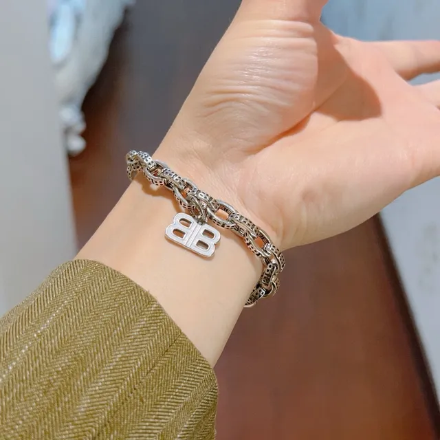 Balenciaga BB Pulseira Corrente de Esmalte Prateada 5