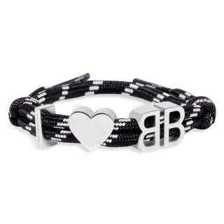 Balenciaga BB Heart pulseira de corda preta e branca