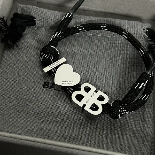 Balenciaga BB Heart Black and White Rope Bracelet 2