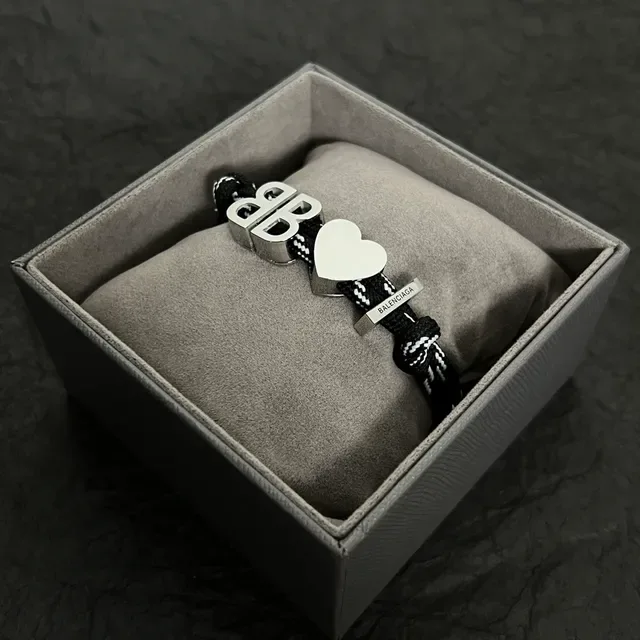 Balenciaga BB Heart Black and White Rope Bracelet 4
