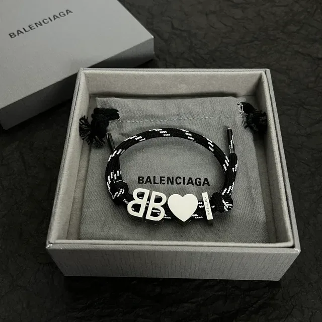 Balenciaga BB Heart Black and White Rope Bracelet 5