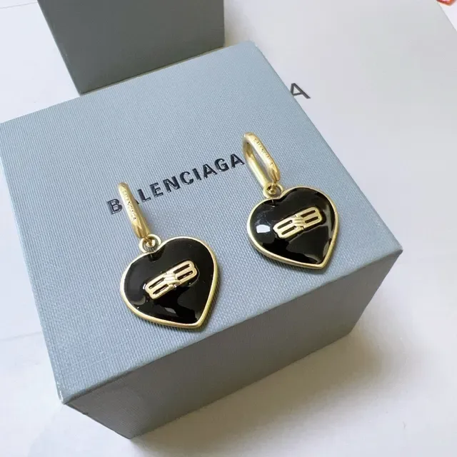 Balenciaga BB Logo Heart Enamel Earrings 2