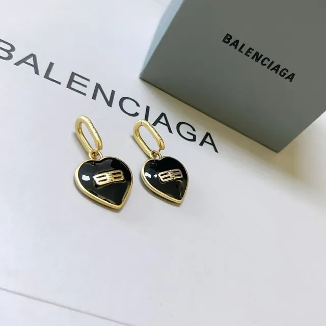 Balenciaga BB Logo Heart Enamel Earrings 3