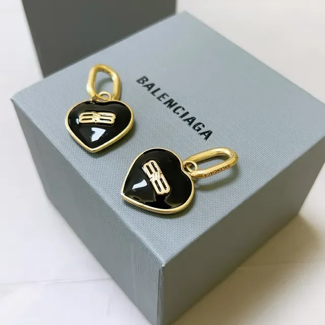 Balenciaga BB Logo Heart Enamel Earrings 4