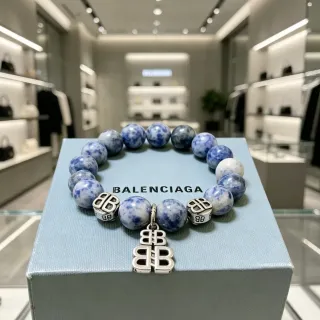 Balenciaga BB Motif Azul Prata Com Miçangas Pedra Mármore Pulseira