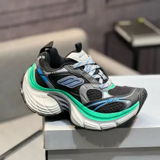 Balenciaga Black Green Oversized Sculpted Sole Mesh And Synthetic Overlay Construction Chunky Sneakers