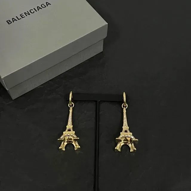 Balenciaga Eiffel Tower Pavé Crystal Gold-Tone Earrings 3