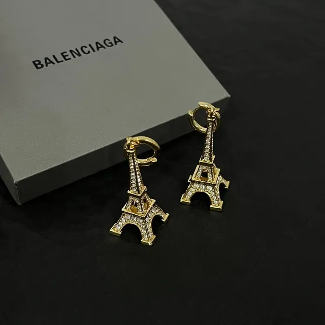 Balenciaga Eiffel Tower Pavé Crystal Gold-Tone Earrings 4