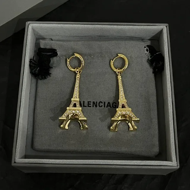 Balenciaga Eiffel Tower Pavé Crystal Gold-Tone Earrings 6