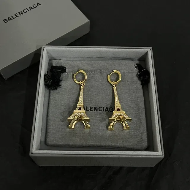 Balenciaga Eiffel Tower Pavé Crystal Gold-Tone Earrings 7