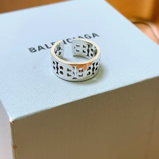 Balenciaga Monogram Recorte Prata Anel Ajustável