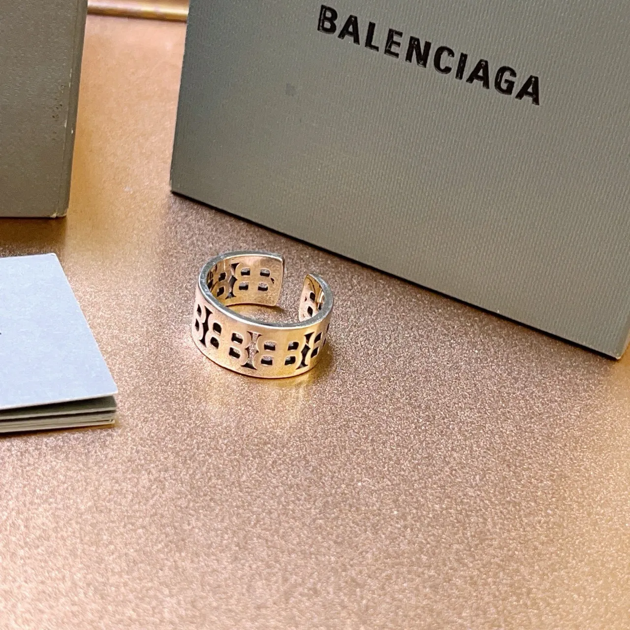Balenciaga Monogram Cut-Out Silver Adjustable Ring 6