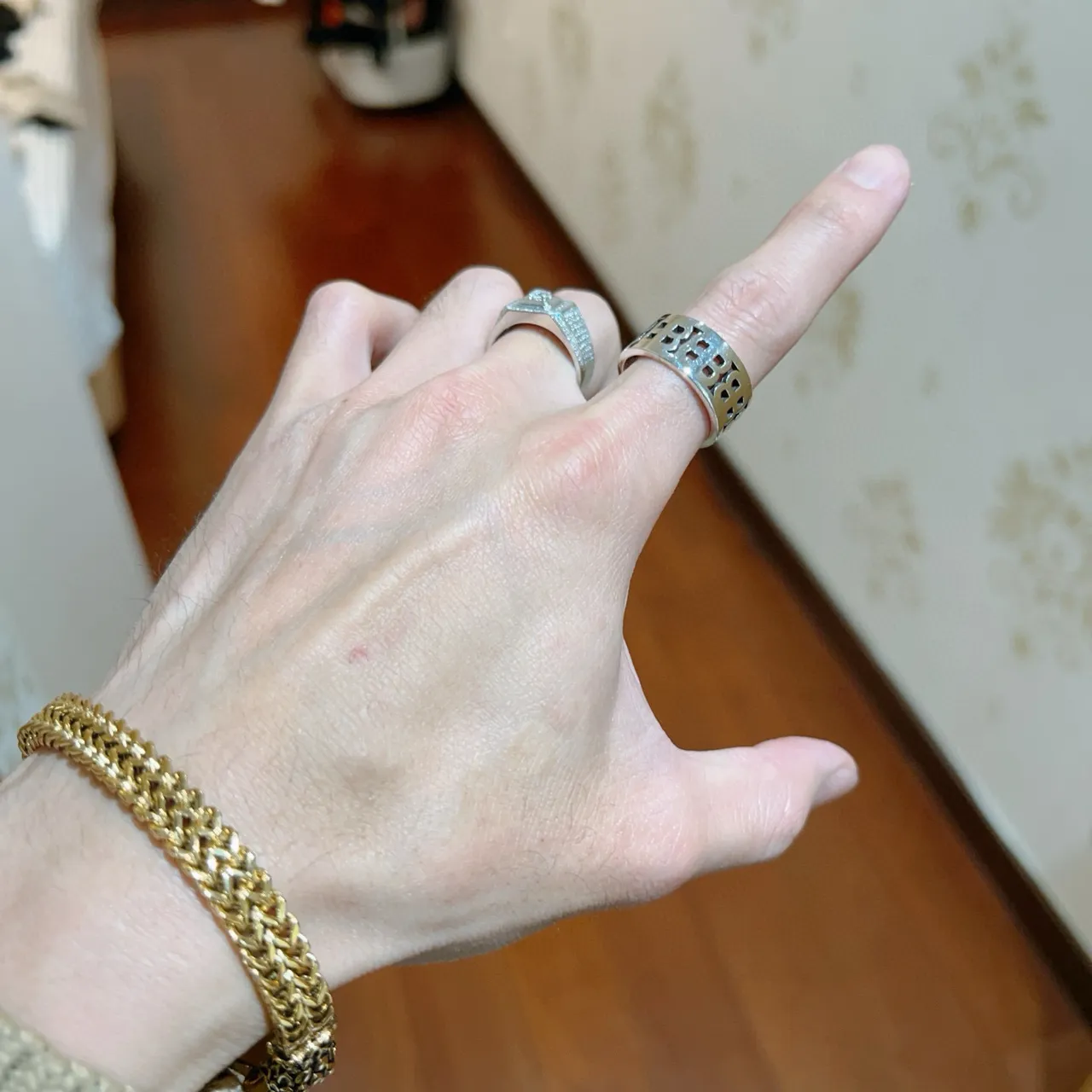 Balenciaga Monogram Cut-Out Silver Adjustable Ring 7