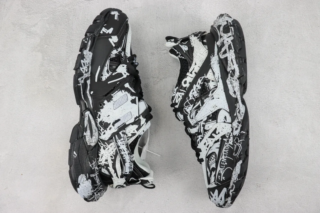 Balenciaga Runner Graffiti-Print Black and White Chunky Sneakers 2