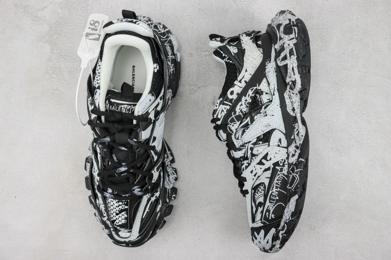Balenciaga Runner Graffiti-Print Black and White Chunky Sneakers 3