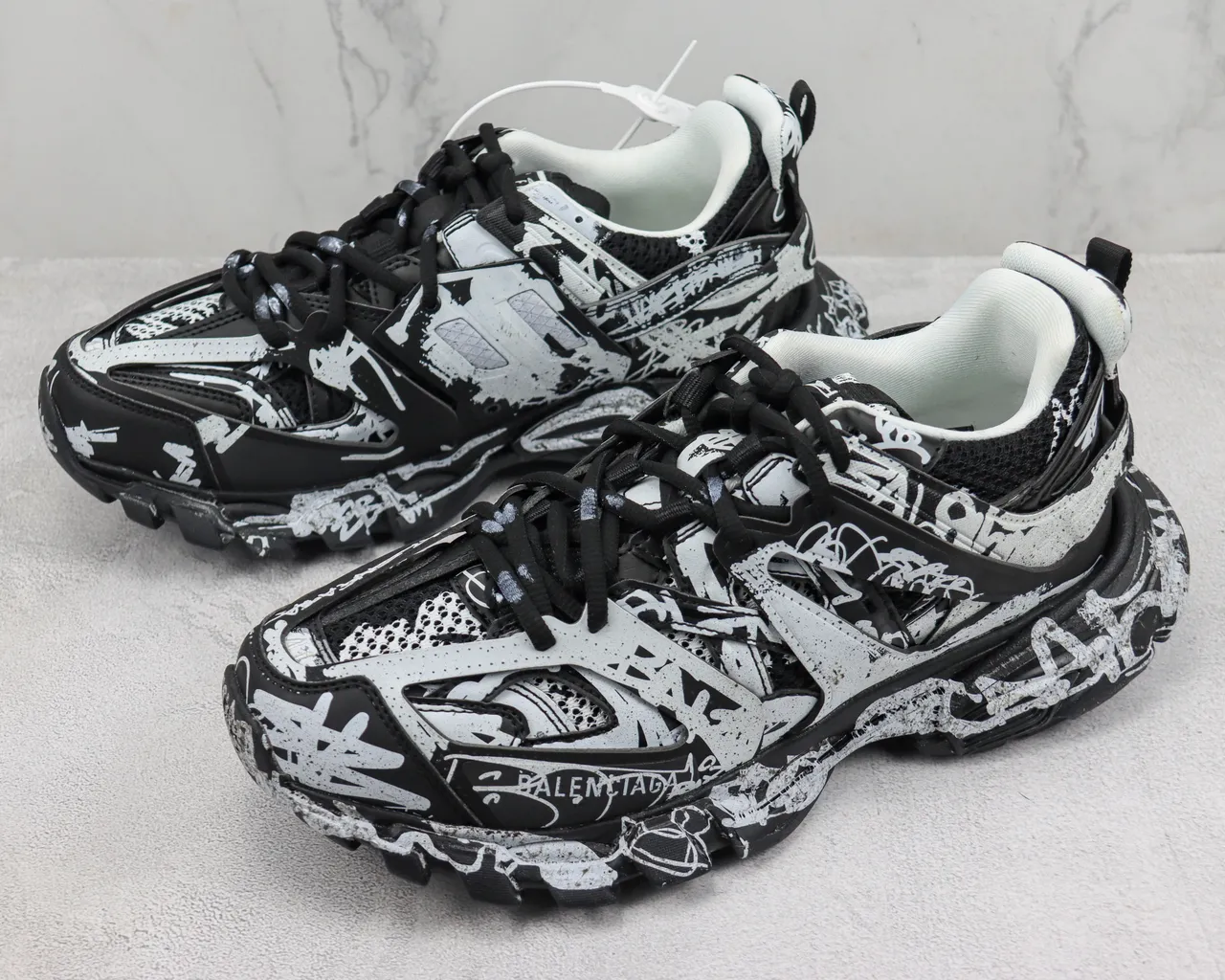 Balenciaga Runner Graffiti-Print Black and White Chunky Sneakers 4