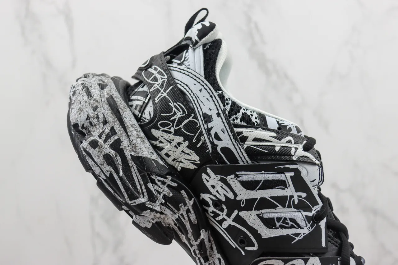 Balenciaga Runner Graffiti-Print Black and White Chunky Sneakers 5