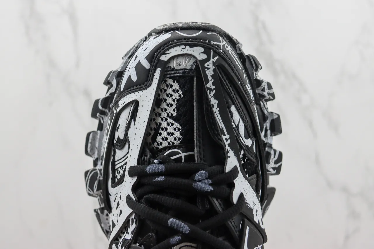 Balenciaga Runner Graffiti-Print Black and White Chunky Sneakers 6