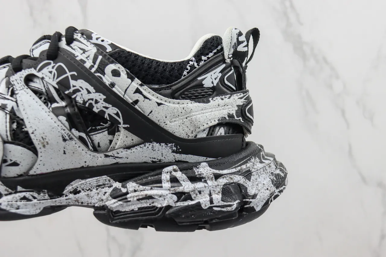 Balenciaga Runner Graffiti-Print Black and White Chunky Sneakers 7