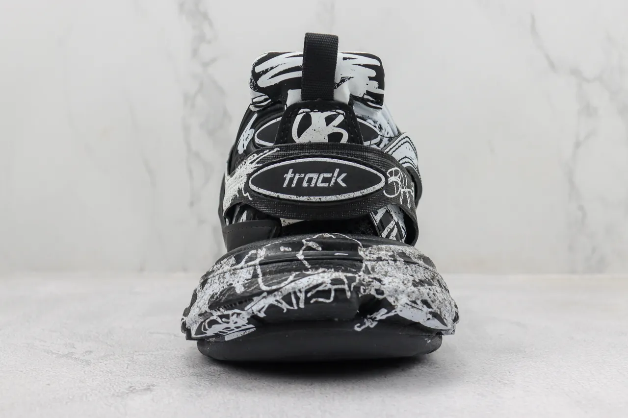 Balenciaga Runner Graffiti-Print Black and White Chunky Sneakers 9