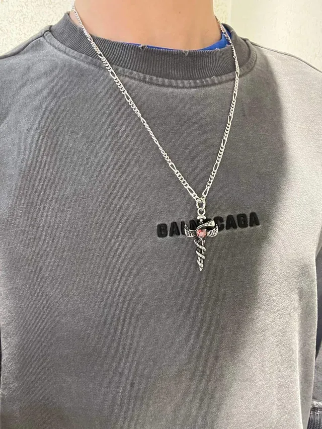 Balenciaga 银色 红色 菲加罗链 翼十字 坠子 项链 8