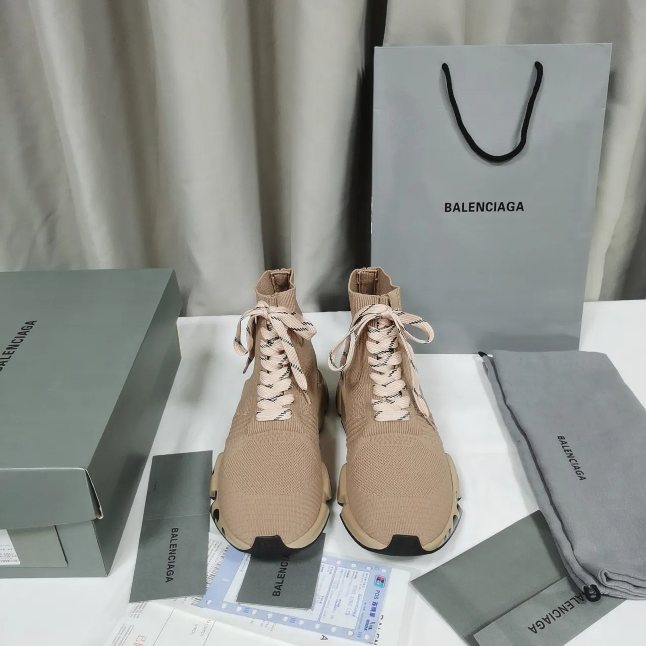 Balenciaga Speed Trainer Beige बुना हुआ जुर्राब फिट चंकी स्नीकर 9