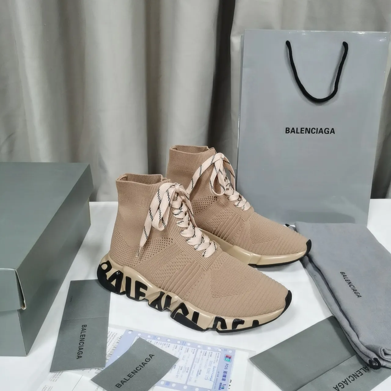 Balenciaga Speed Trainer Beige बुना हुआ जुर्राब फिट चंकी स्नीकर 10