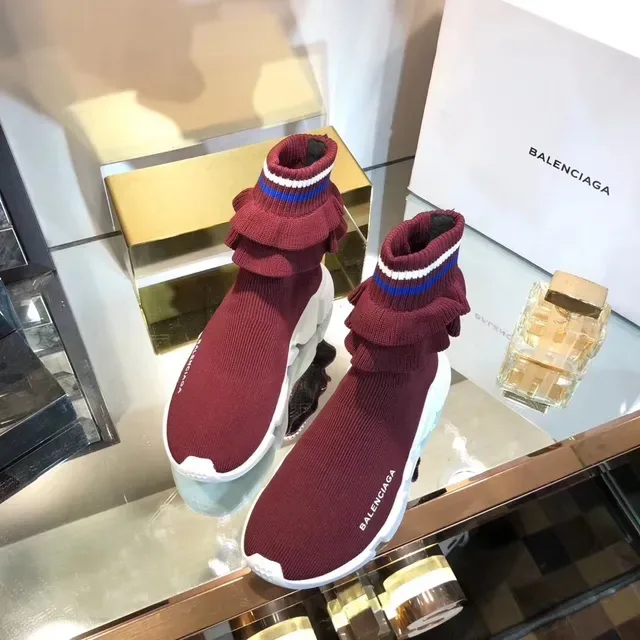 Balenciaga Speed Trainer بورجوندي حذاء رياضي ستايل حياة Sock-Fit 2
