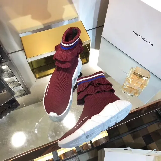 Balenciaga Speed Trainer بورجوندي حذاء رياضي ستايل حياة Sock-Fit 5