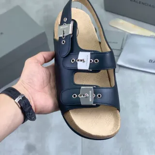 Balenciaga Triple Buckle Navy Leather Casual Sandals