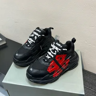 Balenciaga Triple S Black Red Caution Tape Chunky Sneakers