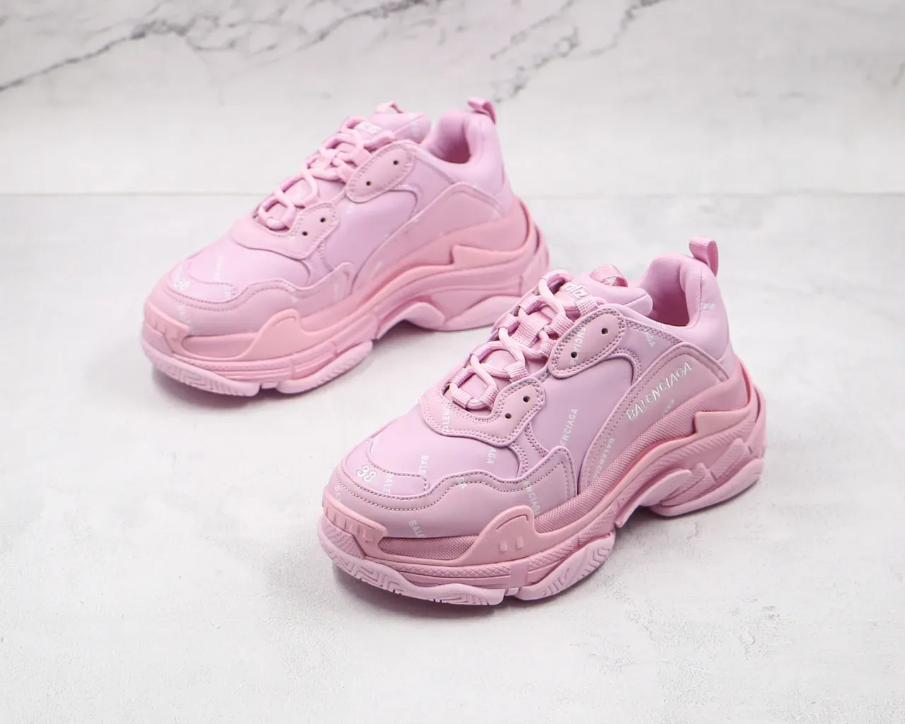 Balenciaga Triple S Monochromatic Pink Chunky Sneakers 7