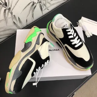 Balenciaga Triple S Neon Green Black and Cream Chunky Sneakers