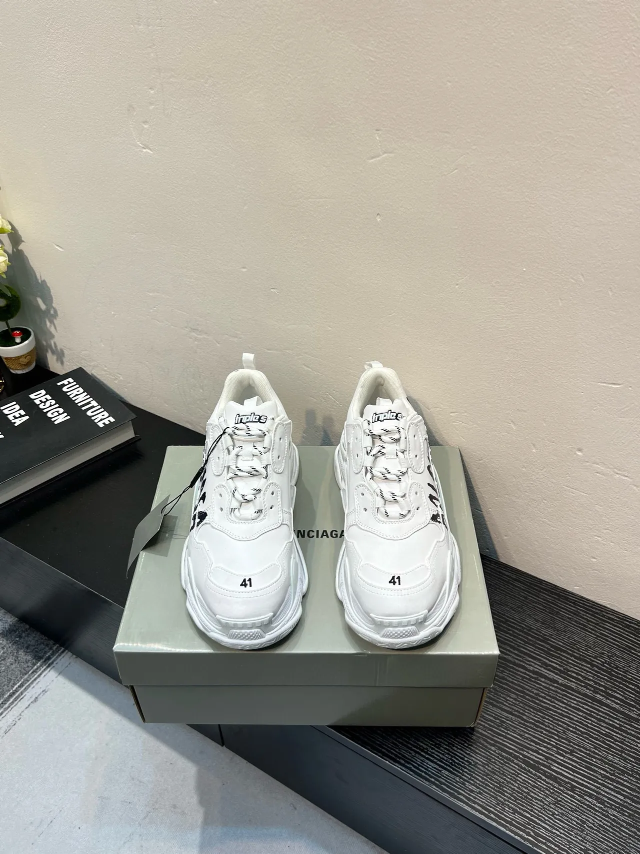 Balenciaga Triple S White Graffiti Logo Chunky Sneakers 2