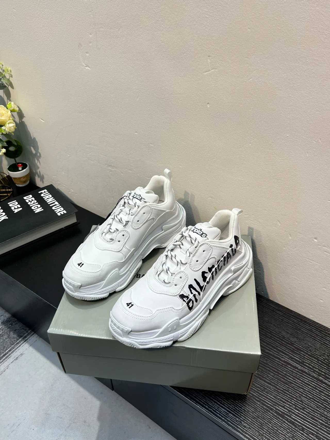 Balenciaga Triple S White Graffiti Logo Chunky Sneakers 3