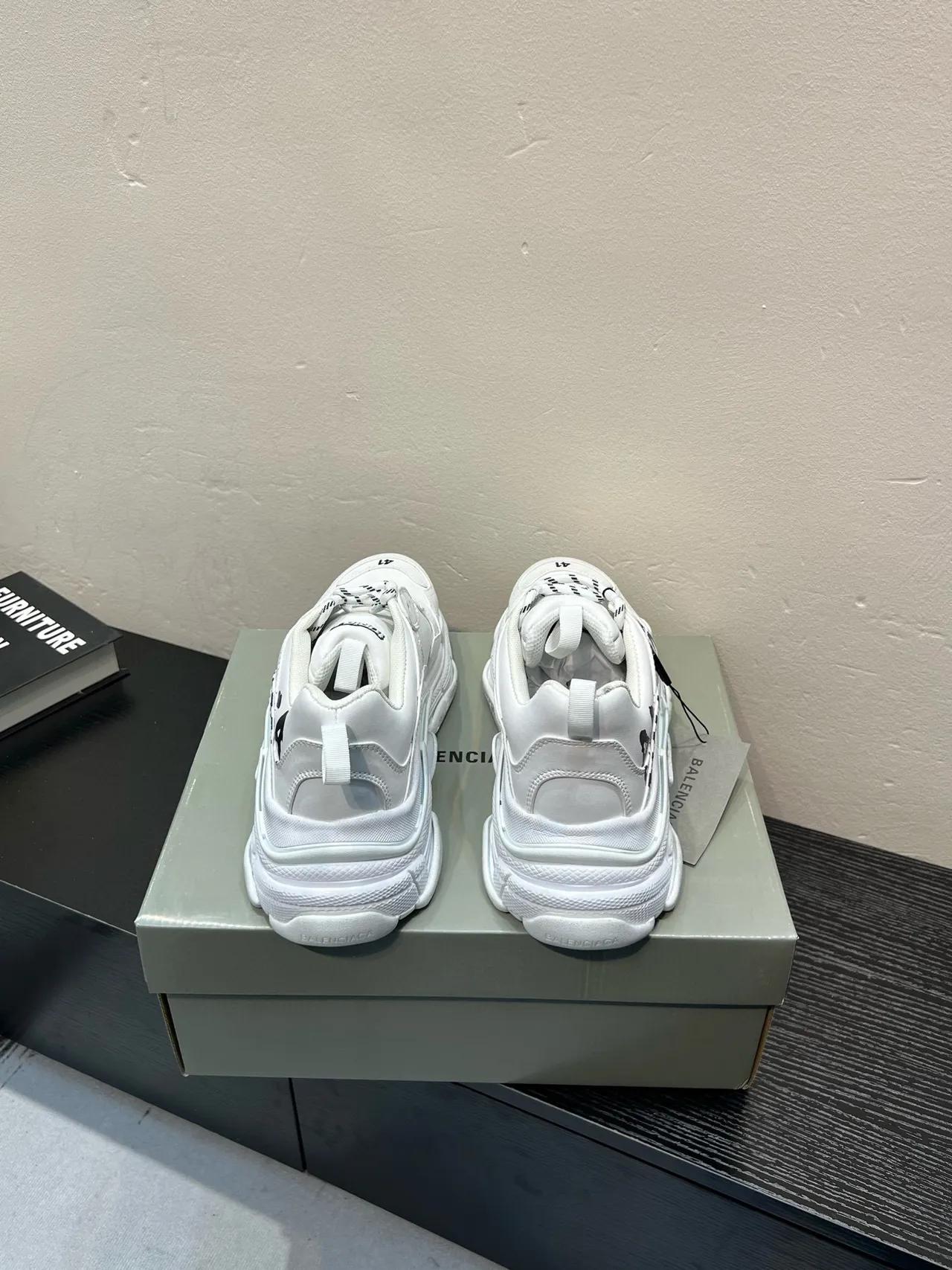Balenciaga Triple S White Graffiti Logo Chunky Sneakers 5