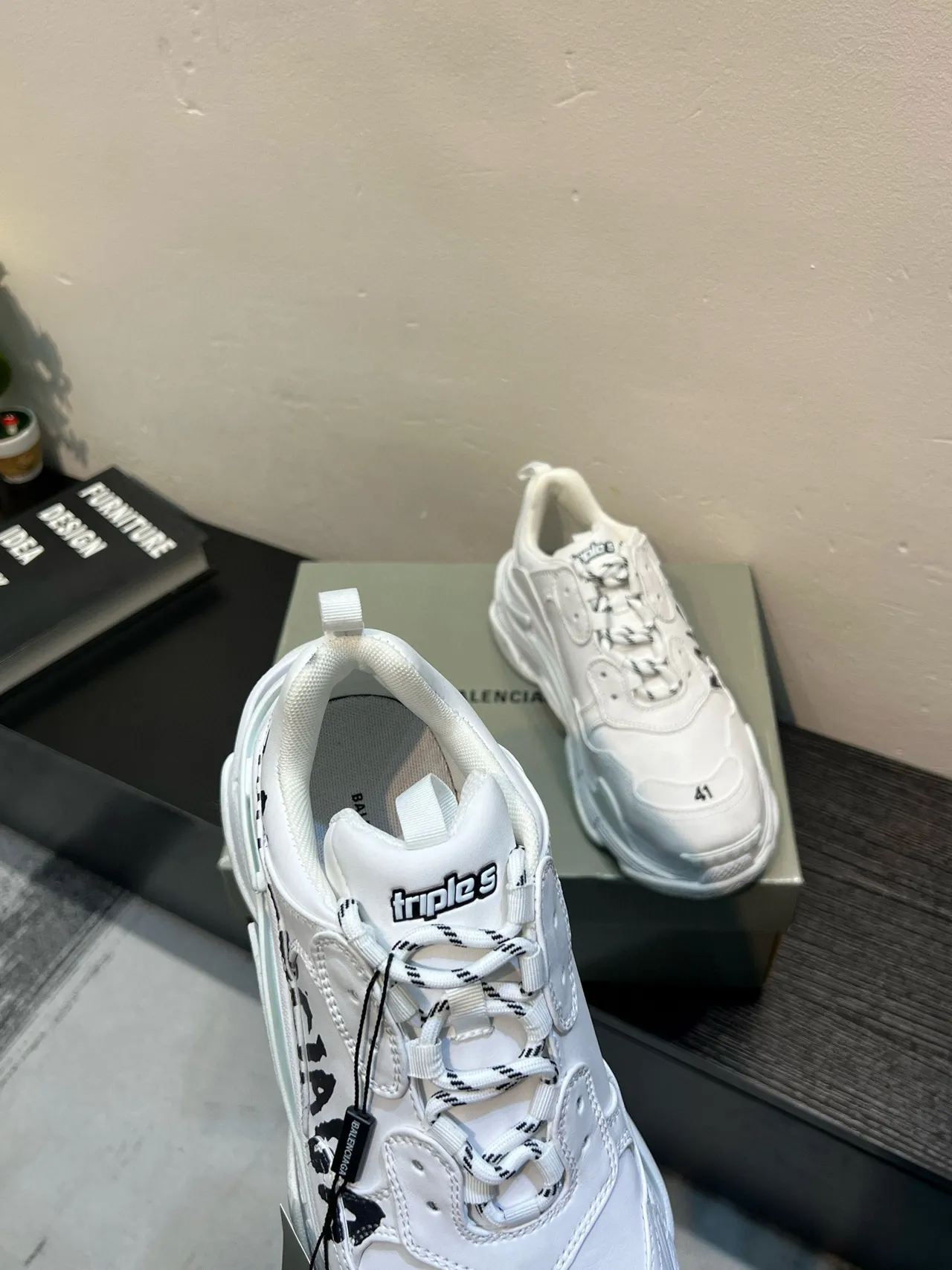 Balenciaga Triple S White Graffiti Logo Chunky Sneakers 6