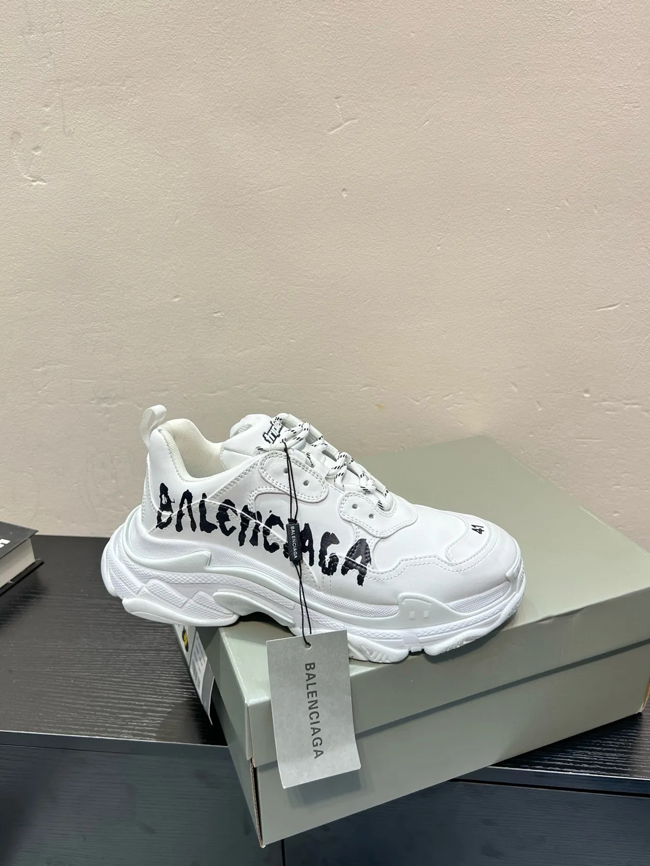 Balenciaga Triple S White Graffiti Logo Chunky Sneakers 9