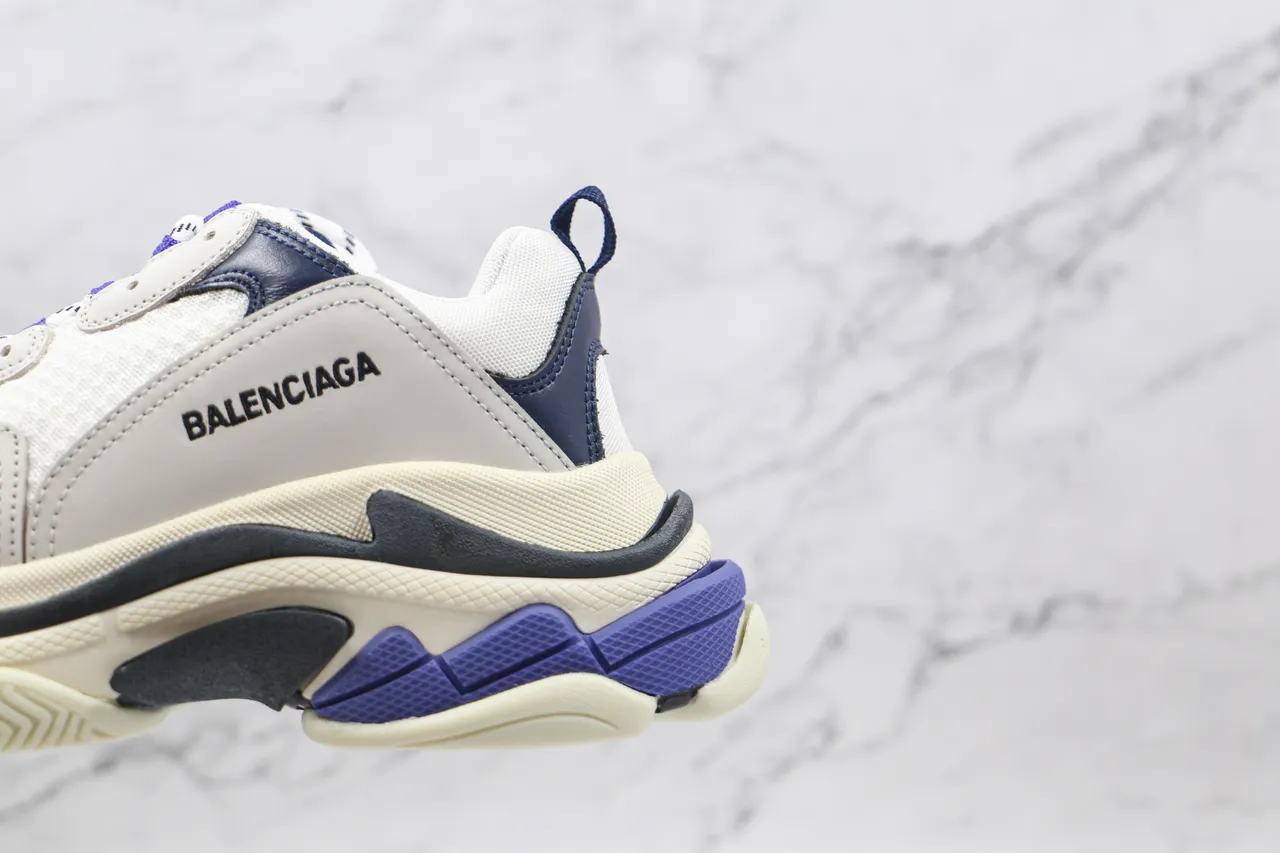 Balenciaga Triple S White Navy Purple Chunky Sneakers 4