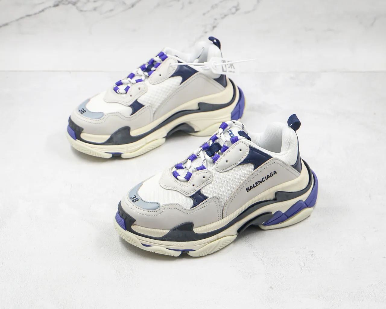 Balenciaga Triple S White Navy Purple Chunky Sneakers 7